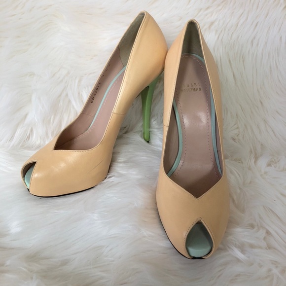 Stuart Wietzman Nude Chartreuse Peep Toe Pump 9.5 - Picture 1 of 6
